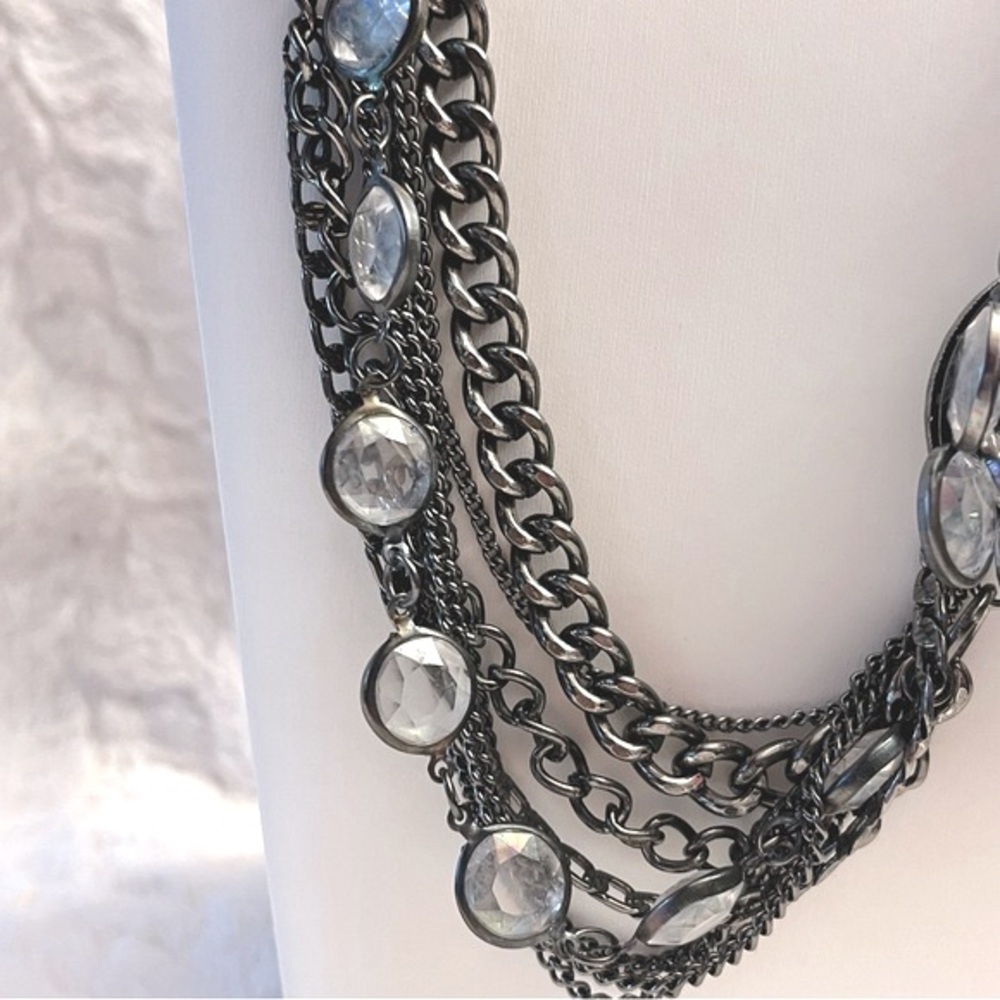 Vera Wang Multi-Strand Silver & Gunmetal Crystal Necklace With Rhinestone Flower - Picture 3 of 16
